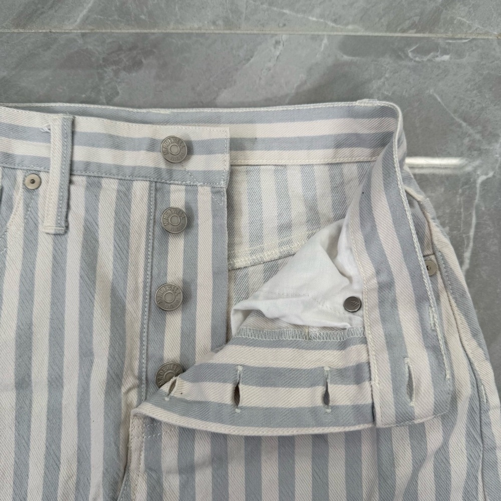 Women’s Madewell Stretch A-Line Mini Skirt Pompano Stripe Button Front Size 24 - Picture 5 of 16